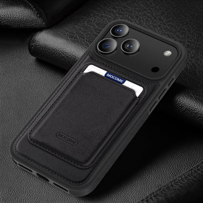 Leather Magnetic Card Holder Phone Case for iPhone 17 Pro Max with strong magnetic adsorption.
