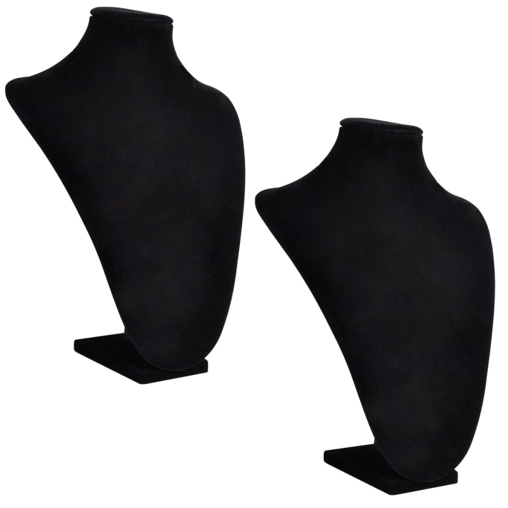 Black flannel jewelry bust display set of 2, ideal for showcasing necklaces and pendants.