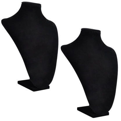 Black flannel jewelry bust display set of 2, ideal for showcasing necklaces and pendants.