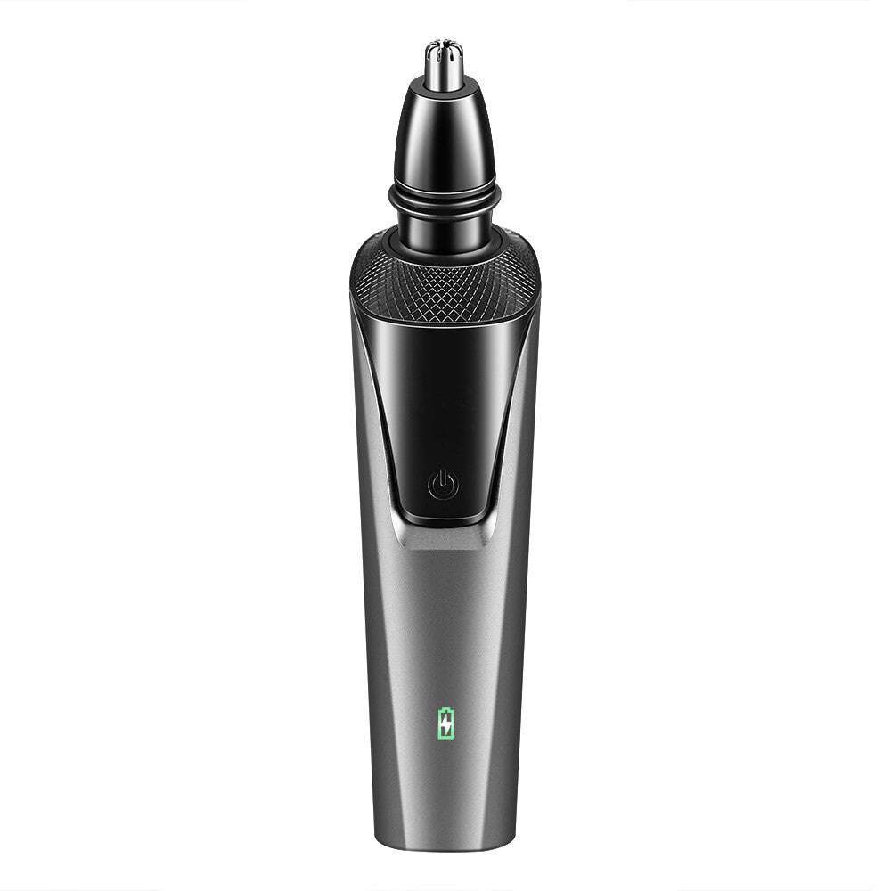 Waterproof electric mens shaver with trimmer and nose hair clipper, ergonomic design for easy handling.