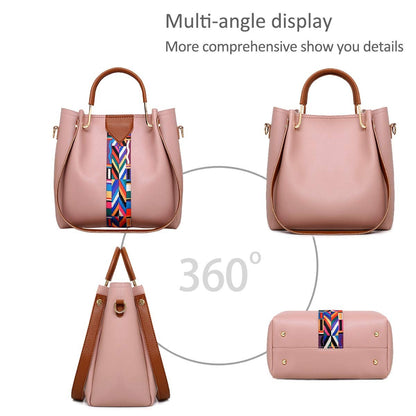 Women faux leather handbag set showcasing multi-angle display of chic design and practicality.