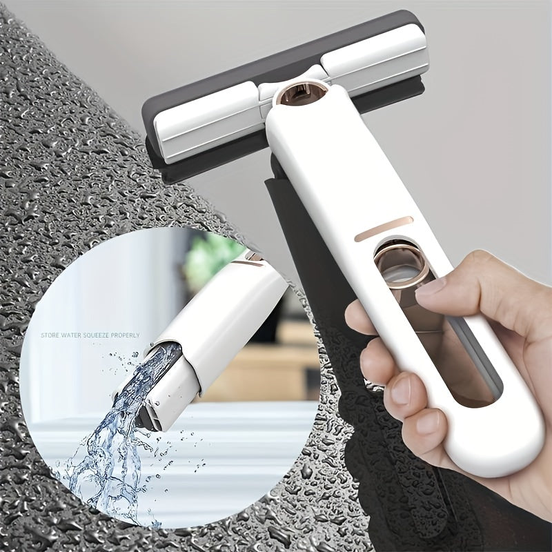 Image of a portable self-squeezing mini mop demonstrating efficient water removal on a smooth surface.