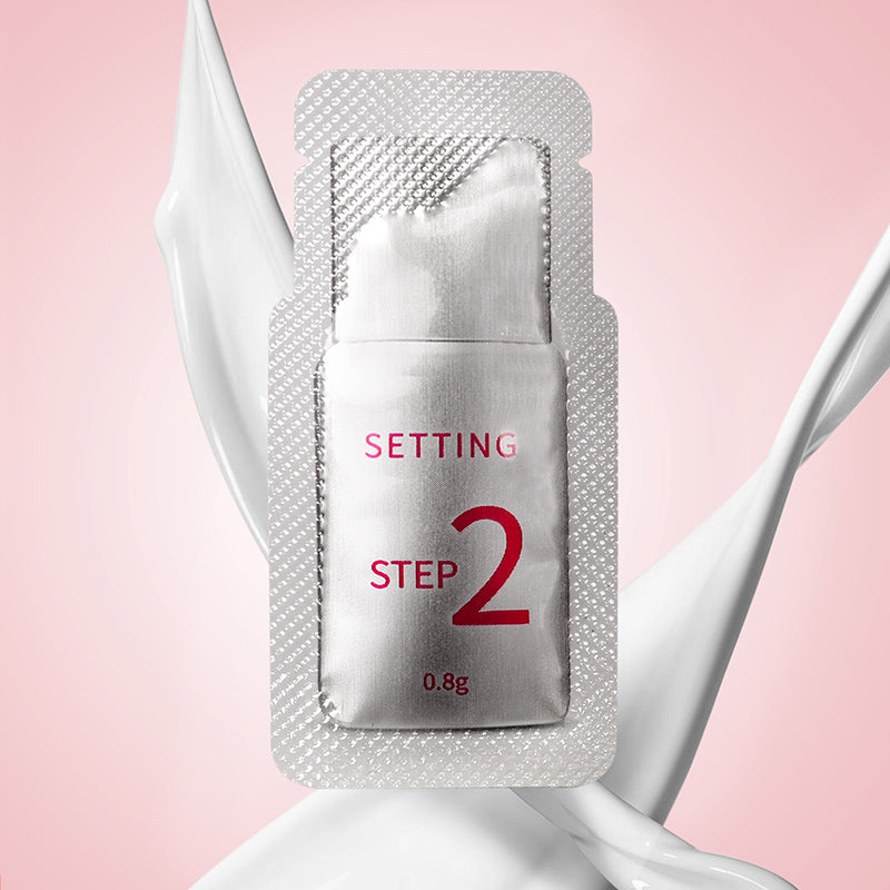 Iconsign eyelash perming lotion kit step 2 setting agent in a hygienic sachet on a pink background.