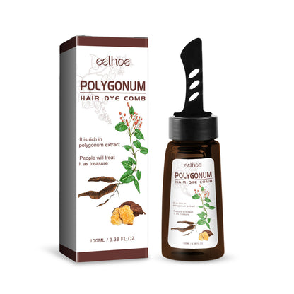 Polygonum Hair Dye Comb for glossy black hair in packaging with hair care benefits.