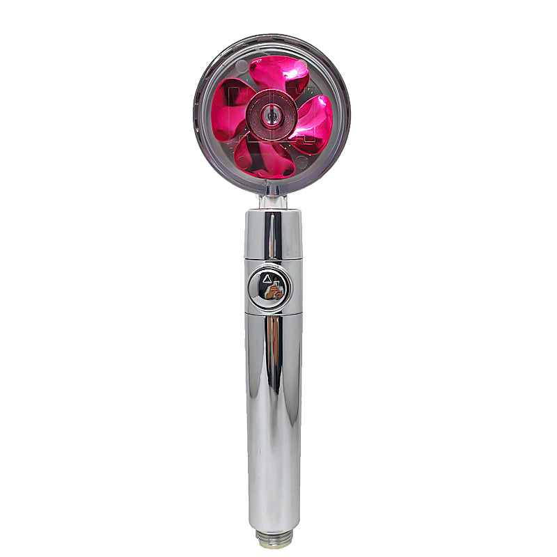 360° Rotating Shower Head with chrome finish and pink accents for enhanced shower experience.