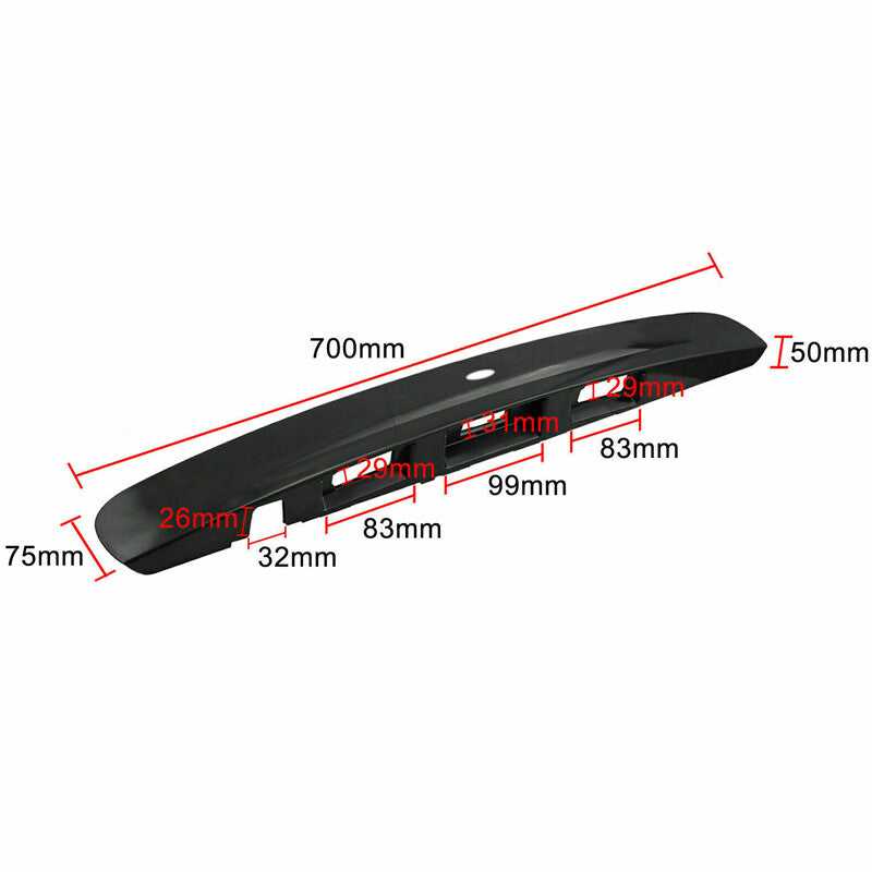 Qashqai tailgate handle camera: Primered black boot lid handle with dimensions for easy installation.