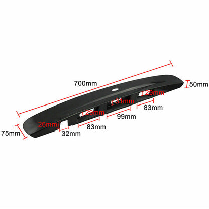 Qashqai tailgate handle camera: Primered black boot lid handle with dimensions for easy installation.