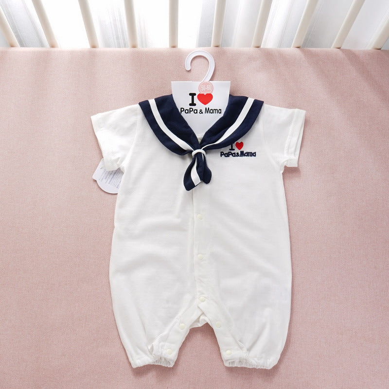 Navy style baby onesies featuring a sailor collar and cute "I love PaPa & Mama" design for newborns.