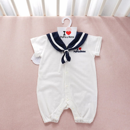 Navy style baby onesies featuring a sailor collar and cute "I love PaPa & Mama" design for newborns.
