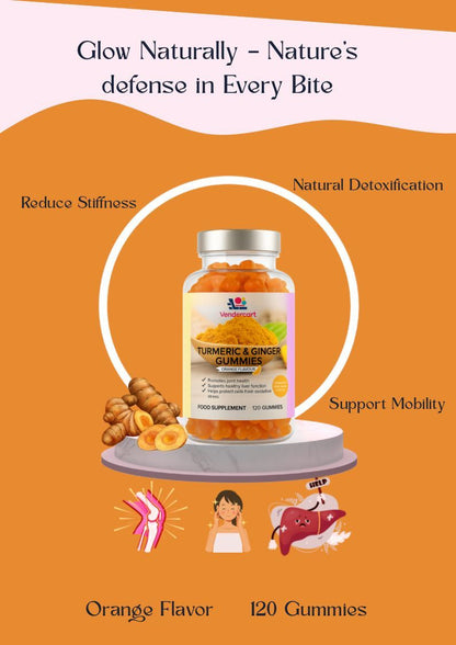 Turmeric ginger gummies for joint support, showcasing natural goodness and health benefits in a vibrant packaging.
