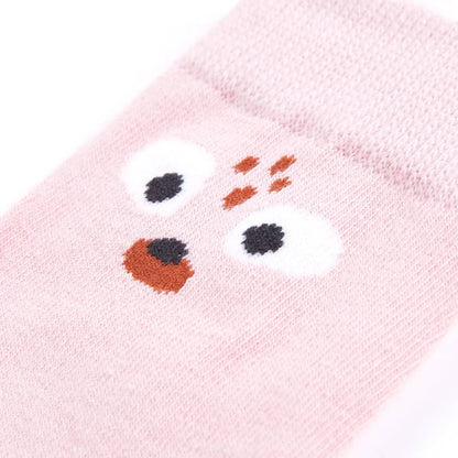 Children's socks EU size 26-29 featuring a cute animal face design in pink and white.