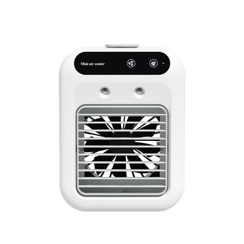 Portable Air Cooler Fan with Water Cooling in white compact design for efficient cooling in personal spaces.