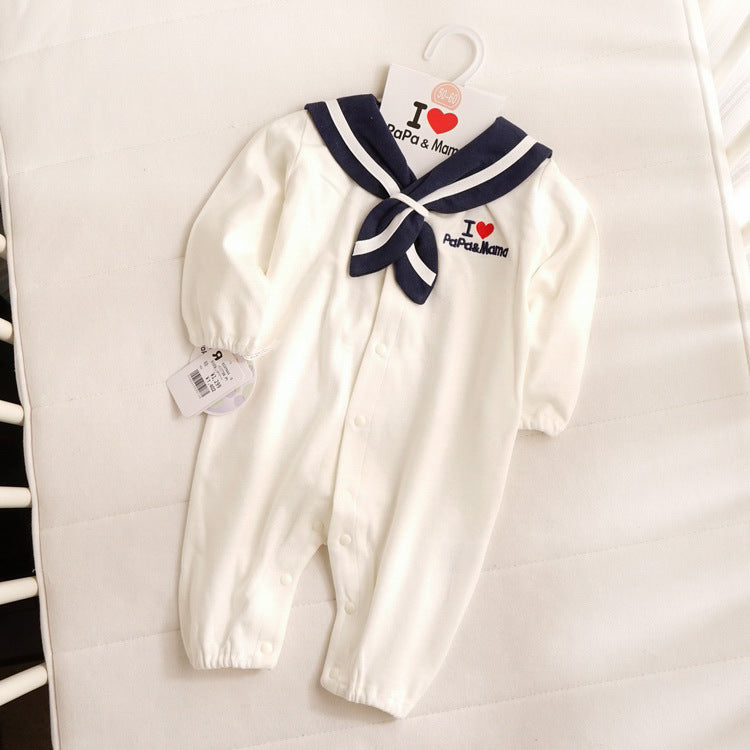Navy style baby onesies with detachable hood and long sleeves for newborns, featuring a sailor collar design.