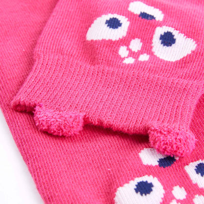 children's socks EU size 26-29 with cute pink design and pom poms, perfect for kids.