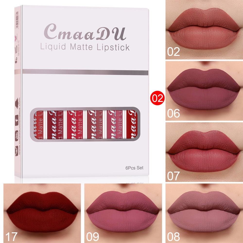 6 Boxes Of Matte Non-stick Cup Waterproof Lipstick Long Lasting Lip Gloss - matte waterproof lip gloss set