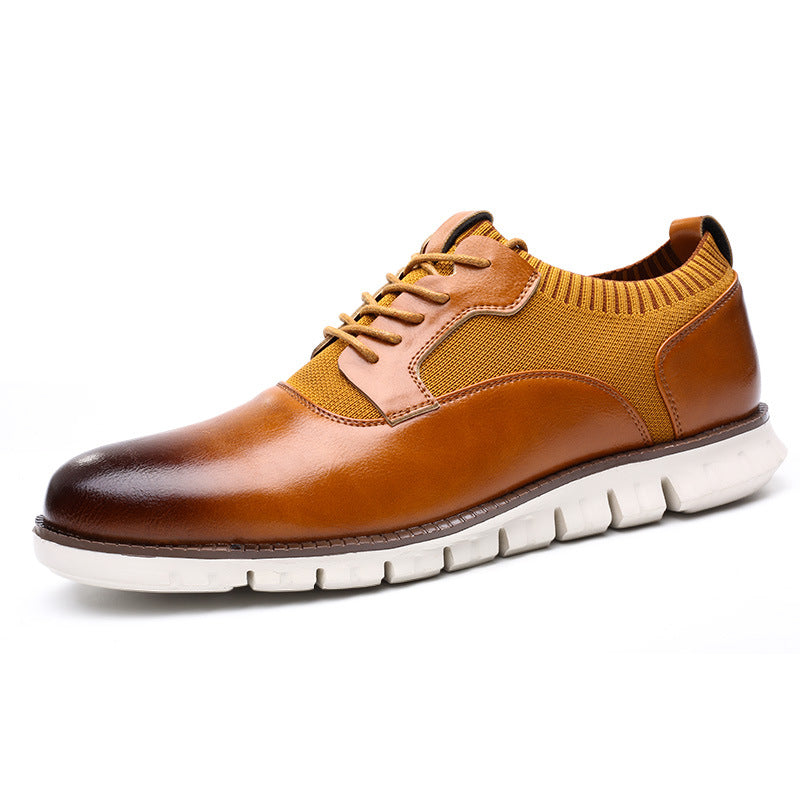 Men's casual woven shoes in brown with mesh details and flat heel, perfect for spring and summer casual outings.