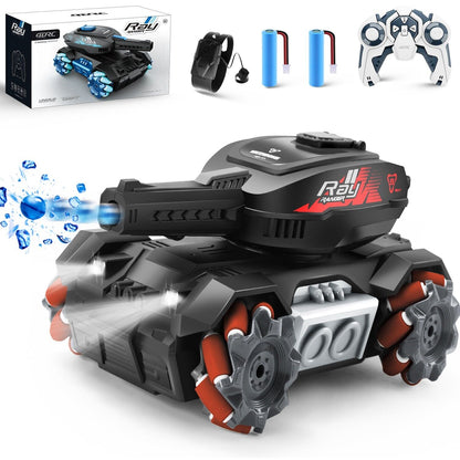 DE Y1 RC Tank with gesture sensing rc stunt car features, light, music, and shooting capabilities.