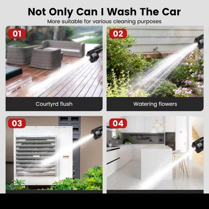 Image showcasing a cordless car pressure washer in action, demonstrating its versatility for cleaning various surfaces.