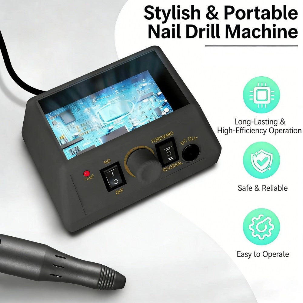 220V electric polishing grinder features a stylish, portable design with efficient control buttons and easy operation for manicures.