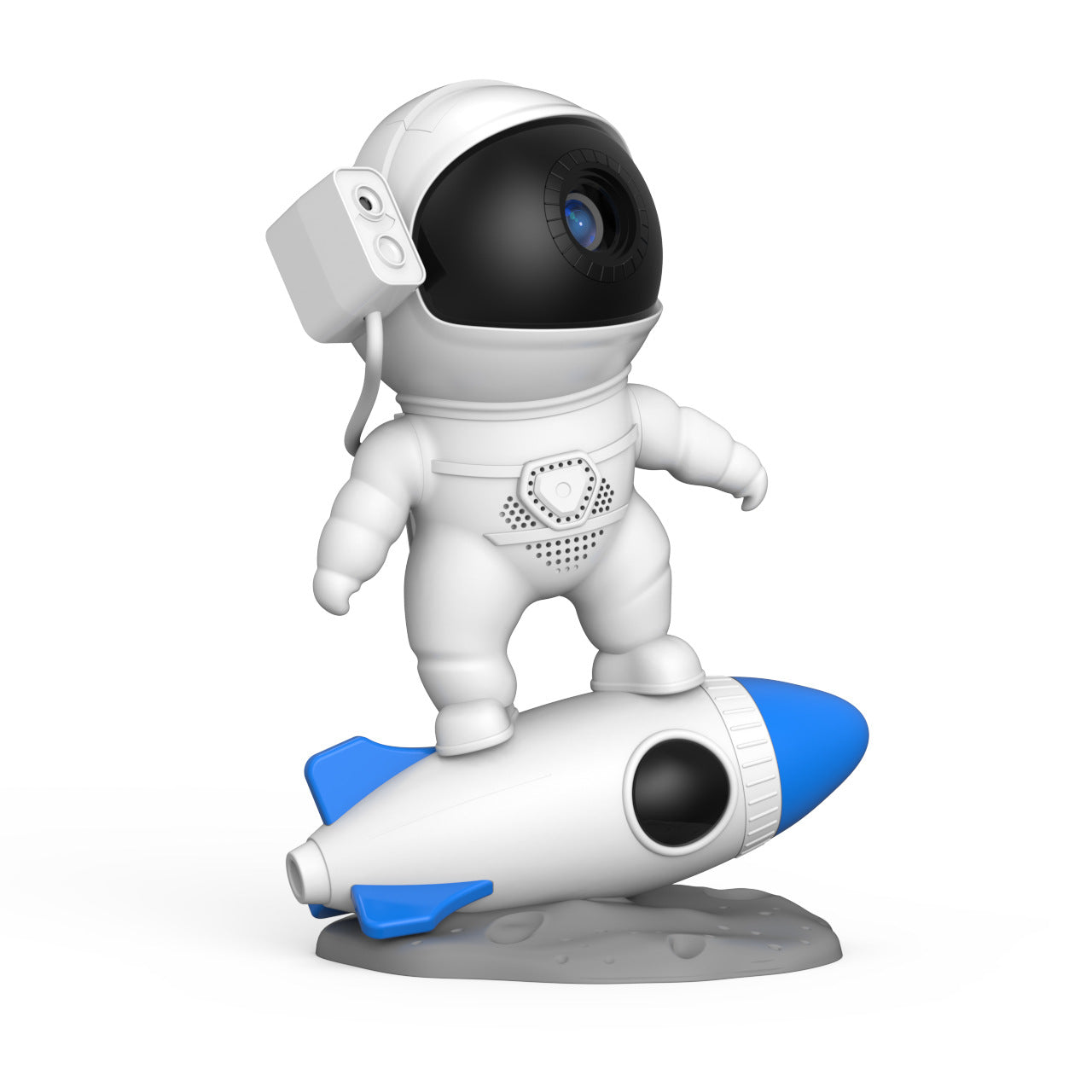 Rocket astronaut projector lamp in a playful design featuring an astronaut on a rocket.