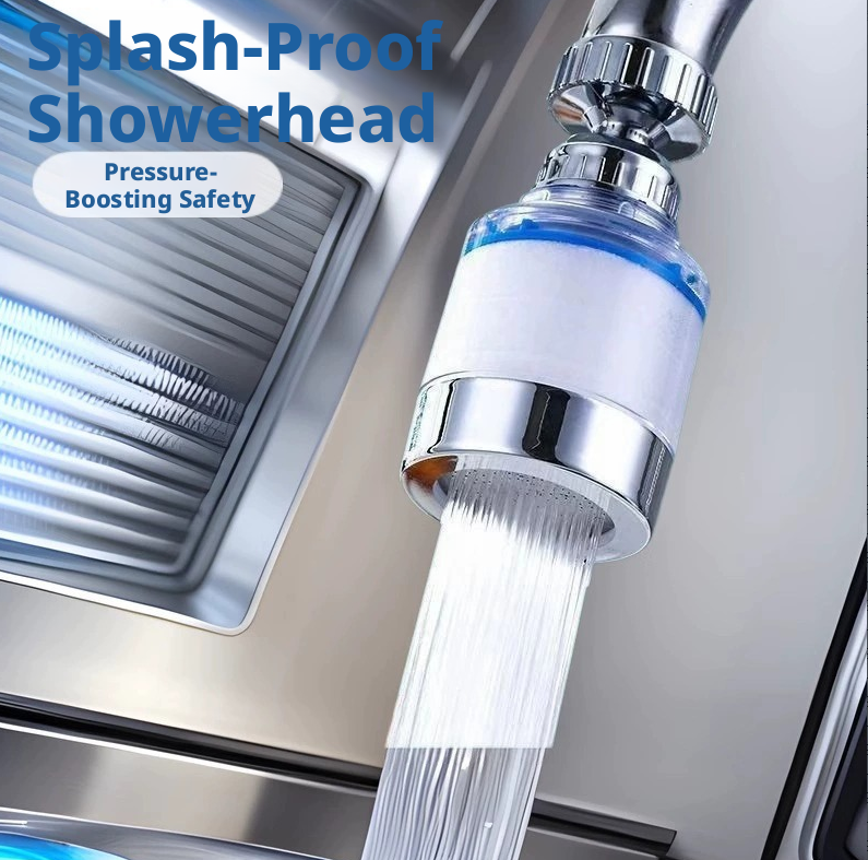 Splash-Proof Showerhead delivering water with pressure-boosting safety features and innovative design.