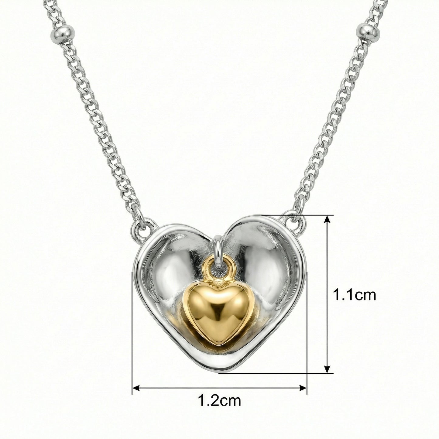 925 Sterling Silver Nested Heart Pendant Necklace with Two-Tone Accents, featuring a gold inner heart.