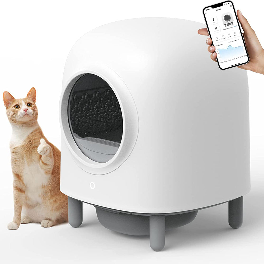 Fully Automatic Smart Cat Toilet Shovel Feces Fully Enclosed Deodorant Cat Litter Box with cat and smartphone display