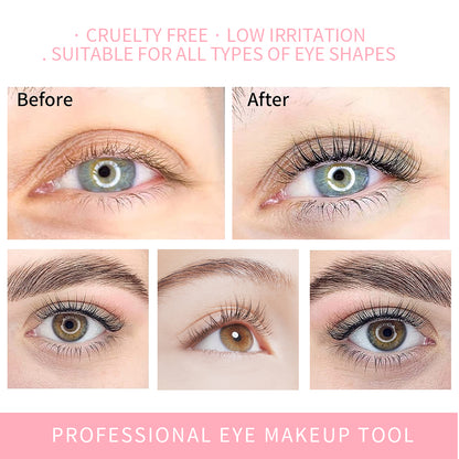 Before and after results using the professional eye makeup tool for lashes lift perm set, suitable for all eye shapes.