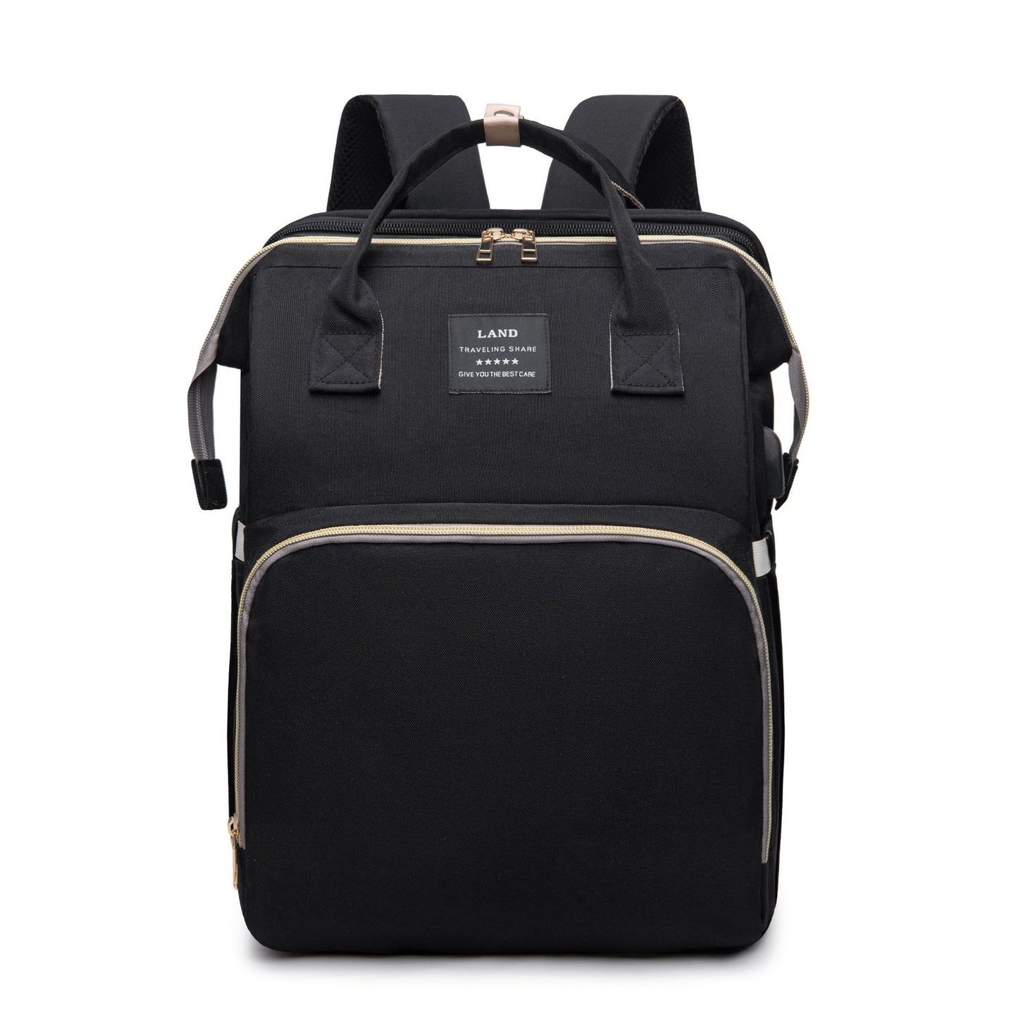 Large capacity mummy baby backpack in black, stylish and functional design for moms on the go.