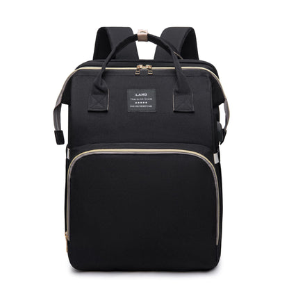 Large capacity mummy baby backpack in black, stylish and functional design for moms on the go.