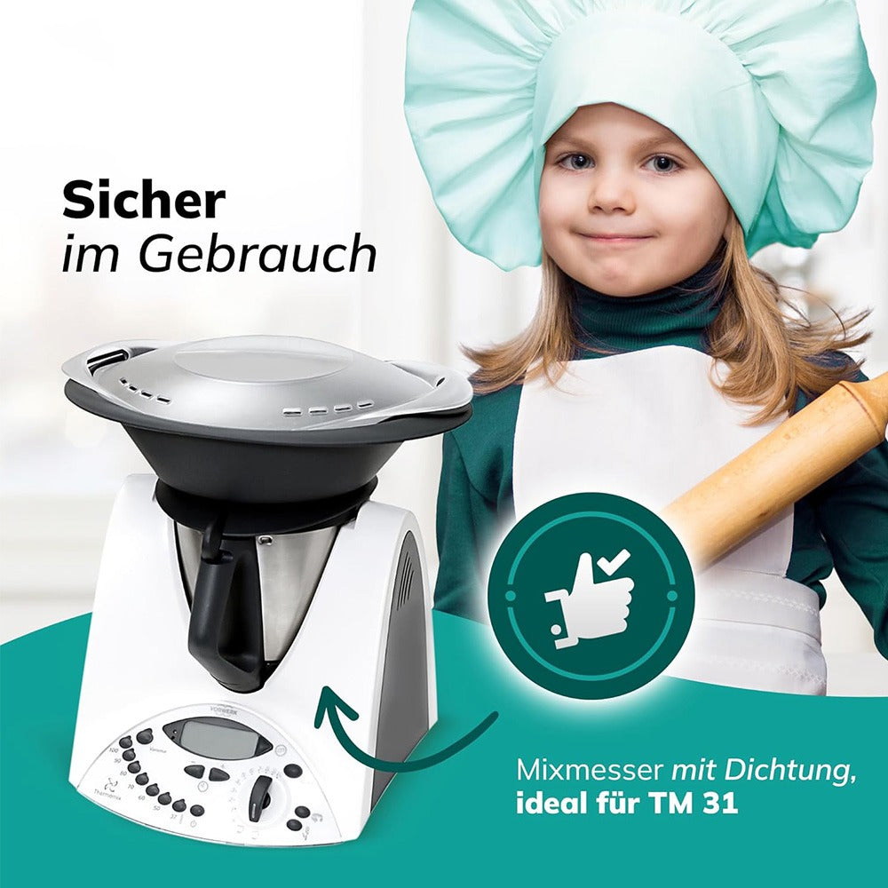 TM31 blender replacement blade with seal and four blades for Thermomix TM31 food processor.