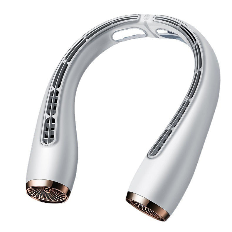 Portable bladeless neck fan designed for comfort, featuring a stylish and innovative cooling solution.