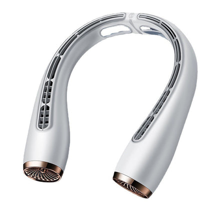 Portable bladeless neck fan designed for comfort, featuring a stylish and innovative cooling solution.