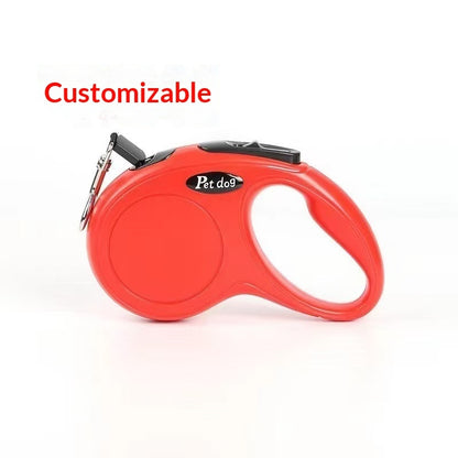 retractable dog leash with hand brake in red, customizable, ergonomic design for easy pet control.