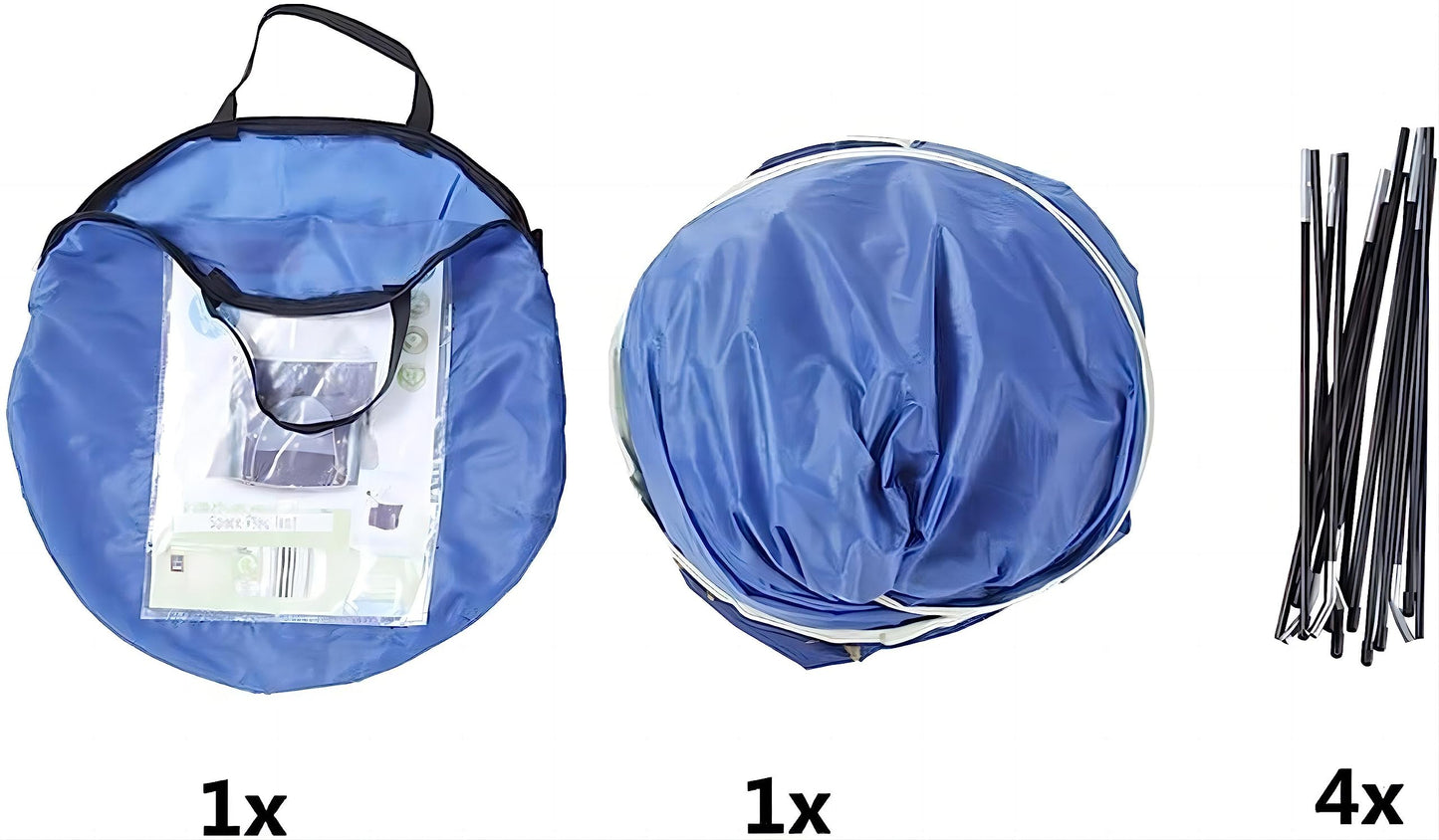 Portable kids play tent with carrying bag and assembly poles for easy setup and storage.