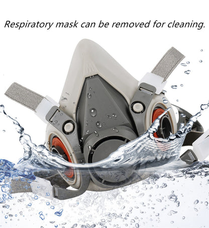 Reusable gas mask for spray painting, featuring removable respiratory mask for easy cleaning.