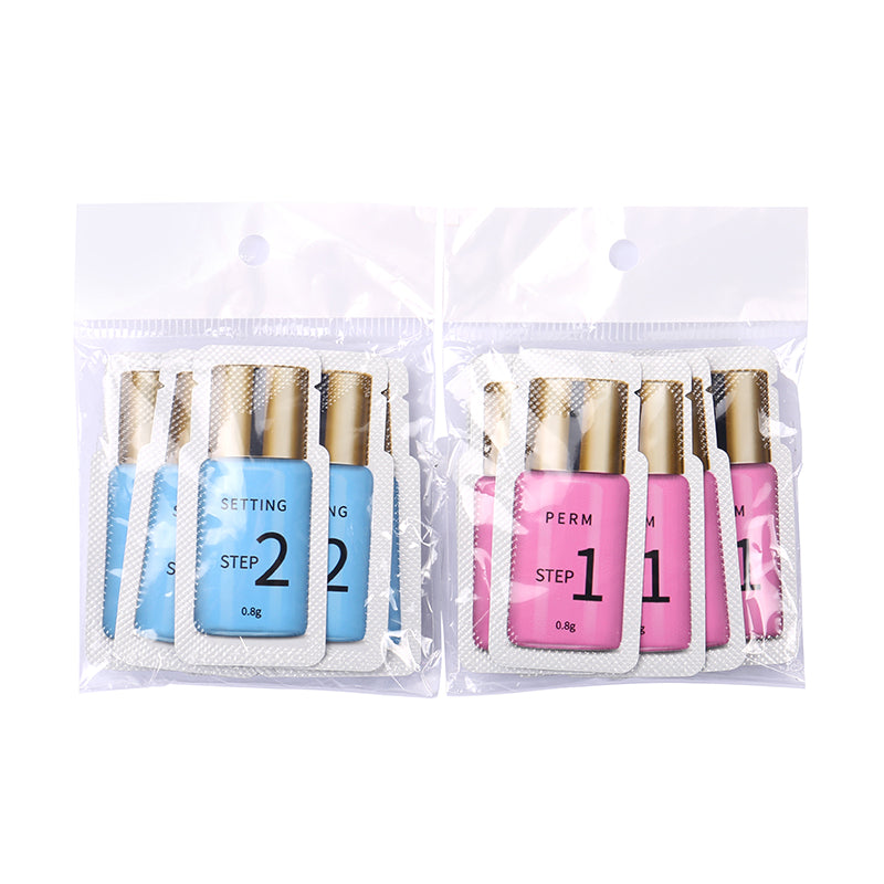 10 pairs of sachets for lashes lift perm set with setting and perm solutions in individual packets.