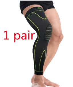 High-elastic sports kneepad designed for compression and anti-skid support, shown in a black and green design.