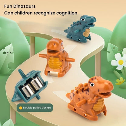 Dinosaur climbing slide toy featuring colorful dinosaurs on a winding track with a double pulley design.