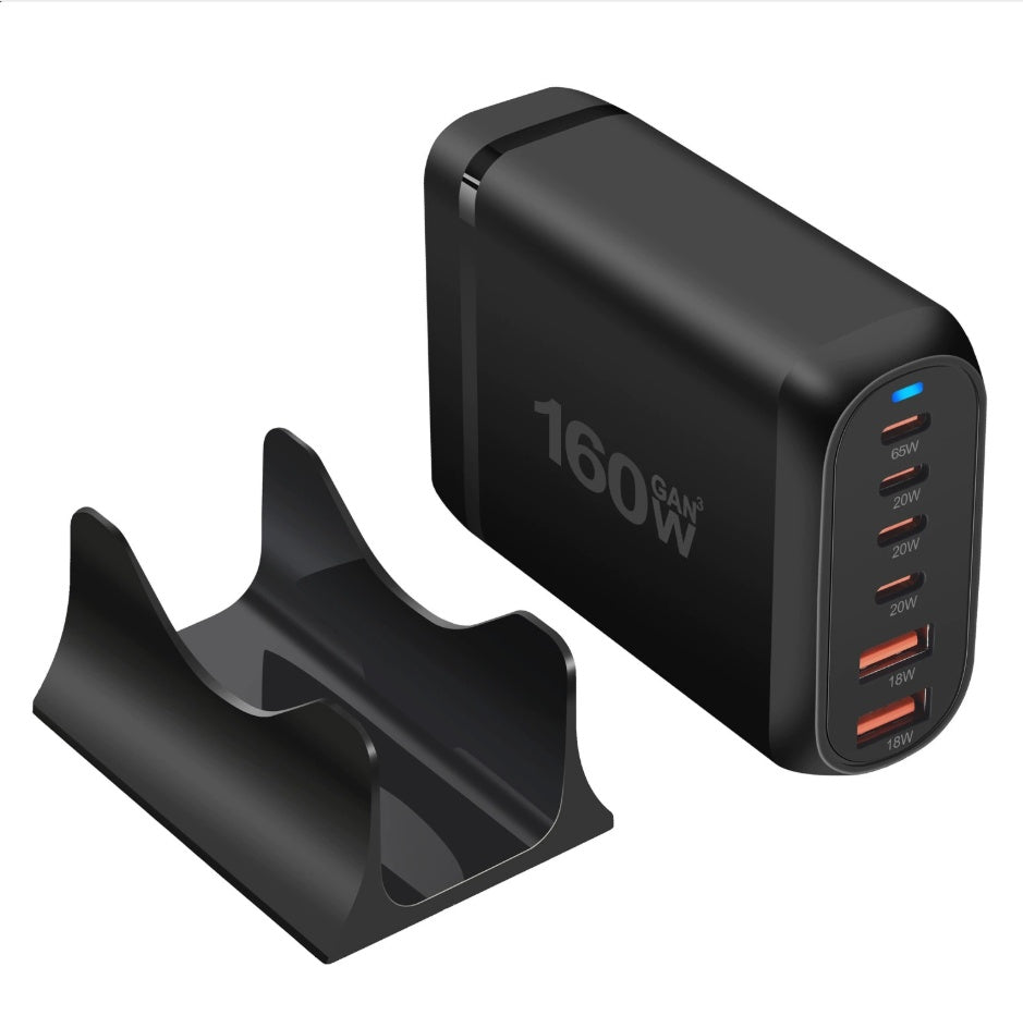 160W USB-C Fast Charger with sleek design and multiple charging ports, ideal for quick device charging.