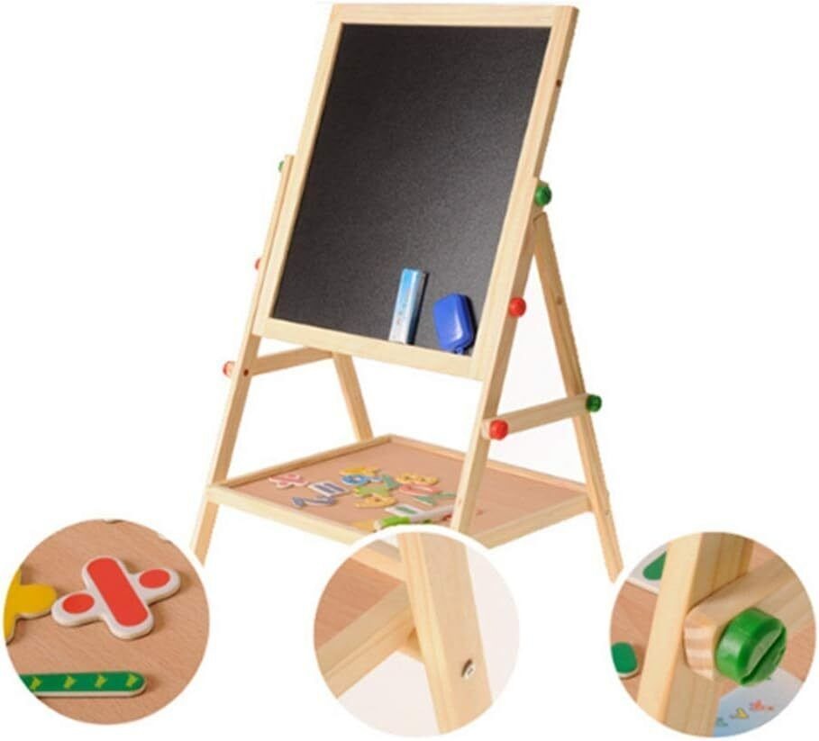 Kids 2 in 1 drawing board featuring a chalkboard and magnetic whiteboard design for children.