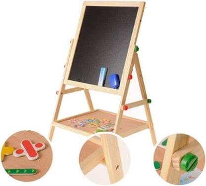 Kids 2 in 1 drawing board featuring a chalkboard and magnetic whiteboard design for children.