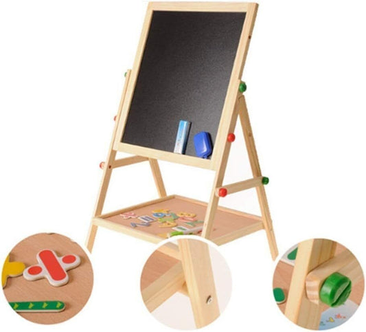 Kids 2 in 1 drawing board featuring a chalkboard and magnetic whiteboard design for children.