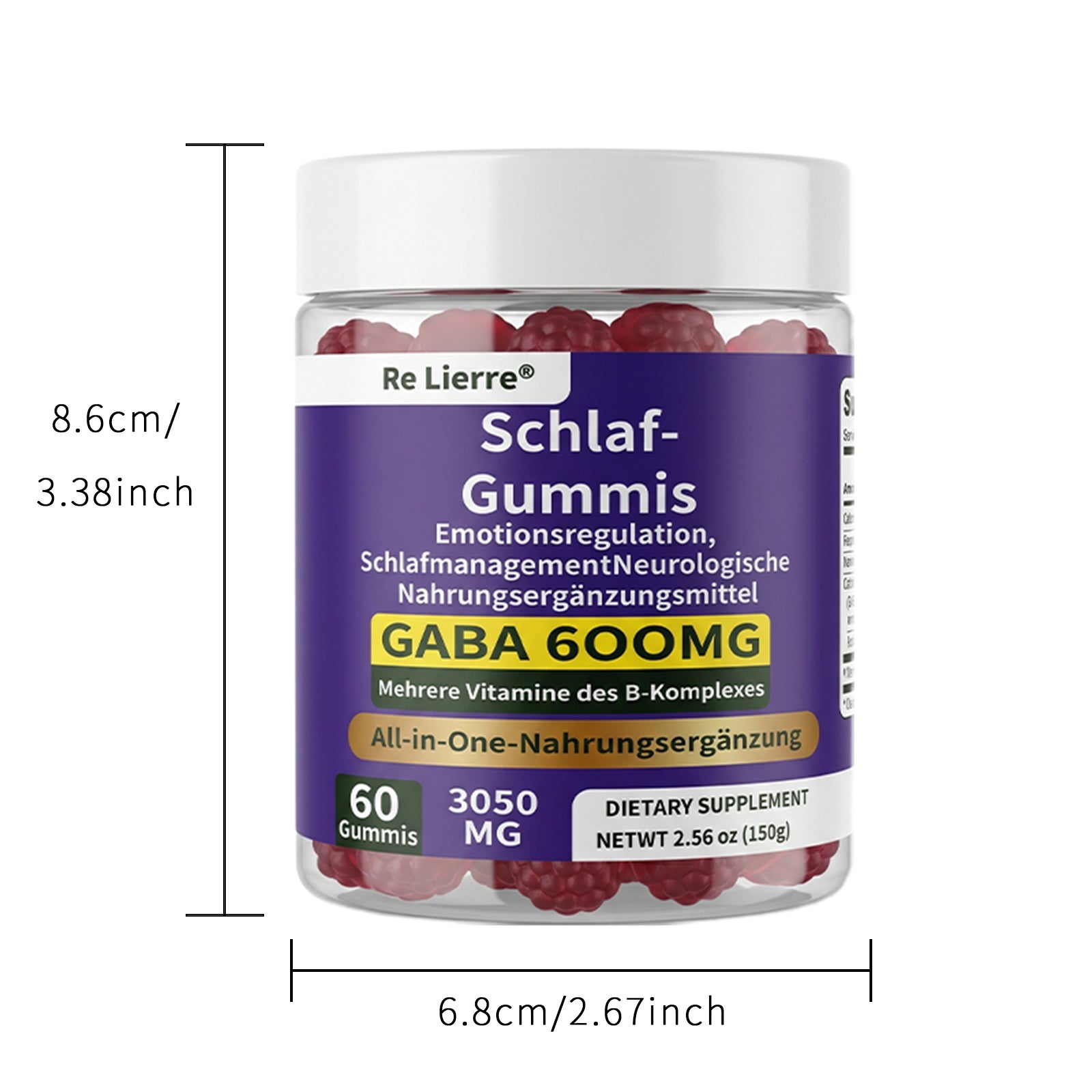 Grape sleep gummies by Re Lierre in a jar with 60 gummies, melatonin-free formula, supports relaxation.