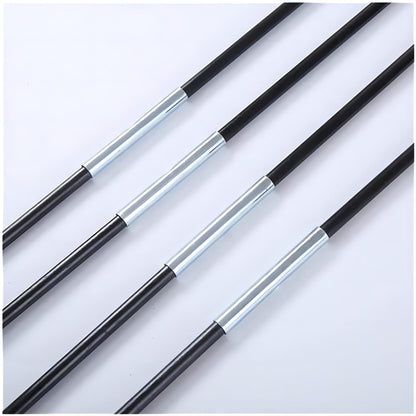 Black poles with silver connectors for portable kids play tent assembly.