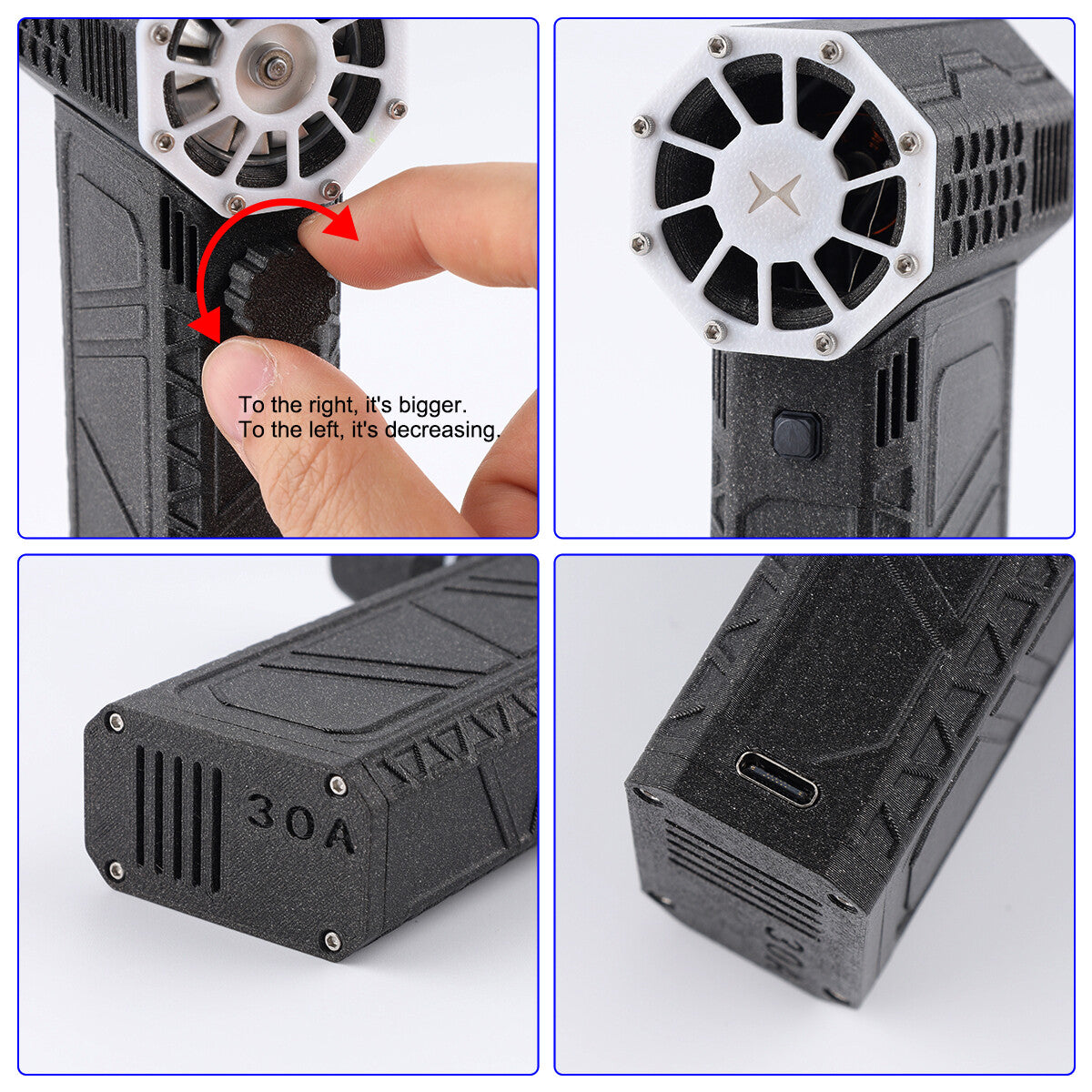 Image showing the mini jet turbo fan air blower with adjustable speed and USB-C charging port.
