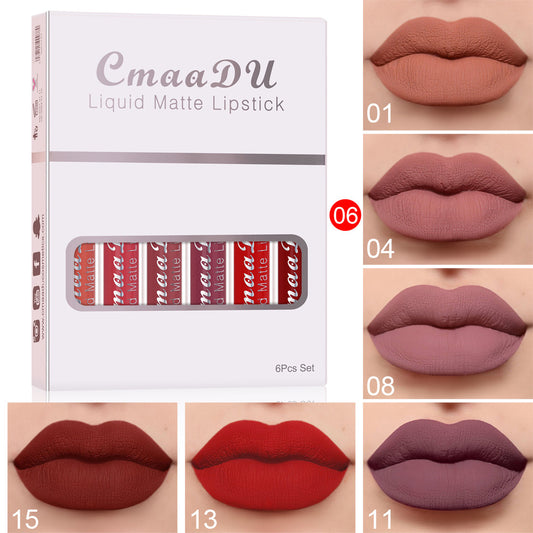 6 Boxes Of Matte Non-stick Cup Waterproof Lipstick Long Lasting Lip Gloss - matte waterproof lip gloss set