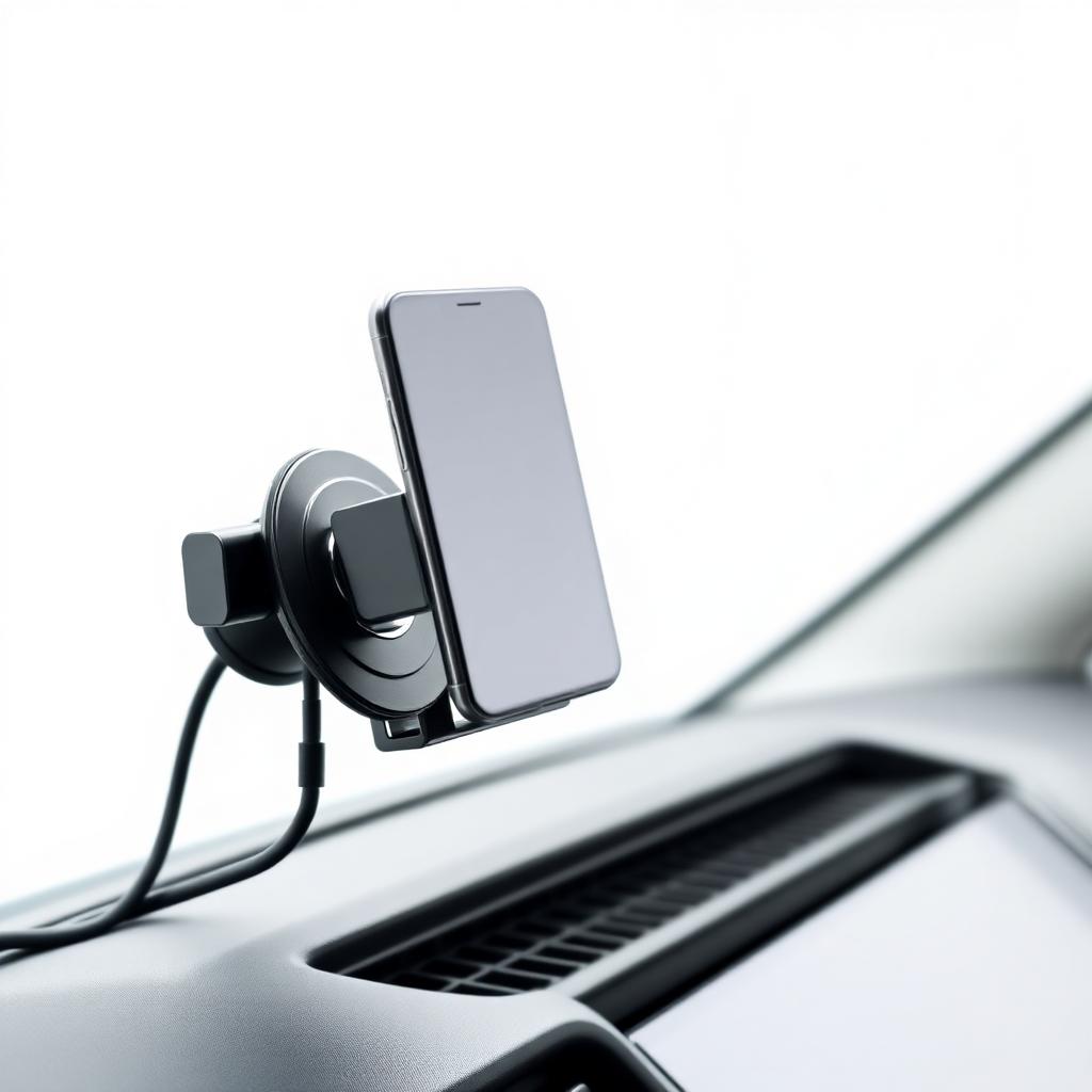 MagDrive Wireless Car Mount with smartphone securely held, featuring 15W wireless charging on a dashboard.