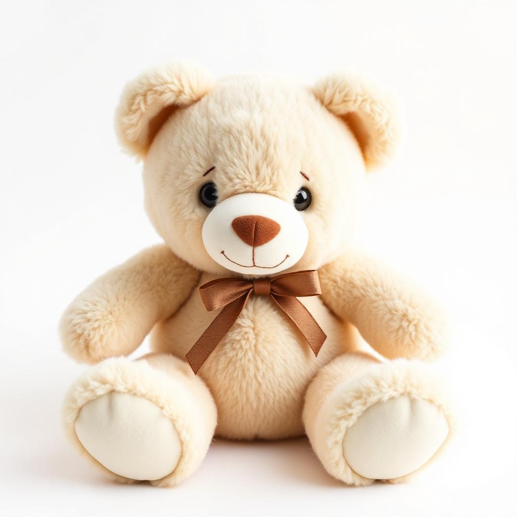 Cuddle Cloud Plush Bear, ultra-soft cream plush teddy bear with satin bow, hypoallergenic and machine washable.