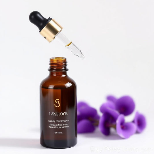 Velvet Bloom Radiance Serum in a dropper bottle with botanical extracts for luminous skincare.